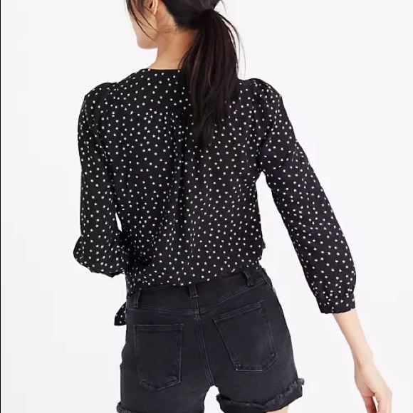 Madewell Star Scatter Blouse - Silk black & White tie sleeve French top - Picture 4 of 8